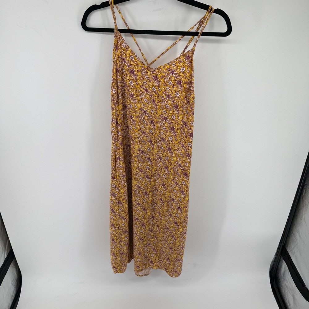 GAP Yellow Floral Rayon Slip Dress Strappy Back Mini Small